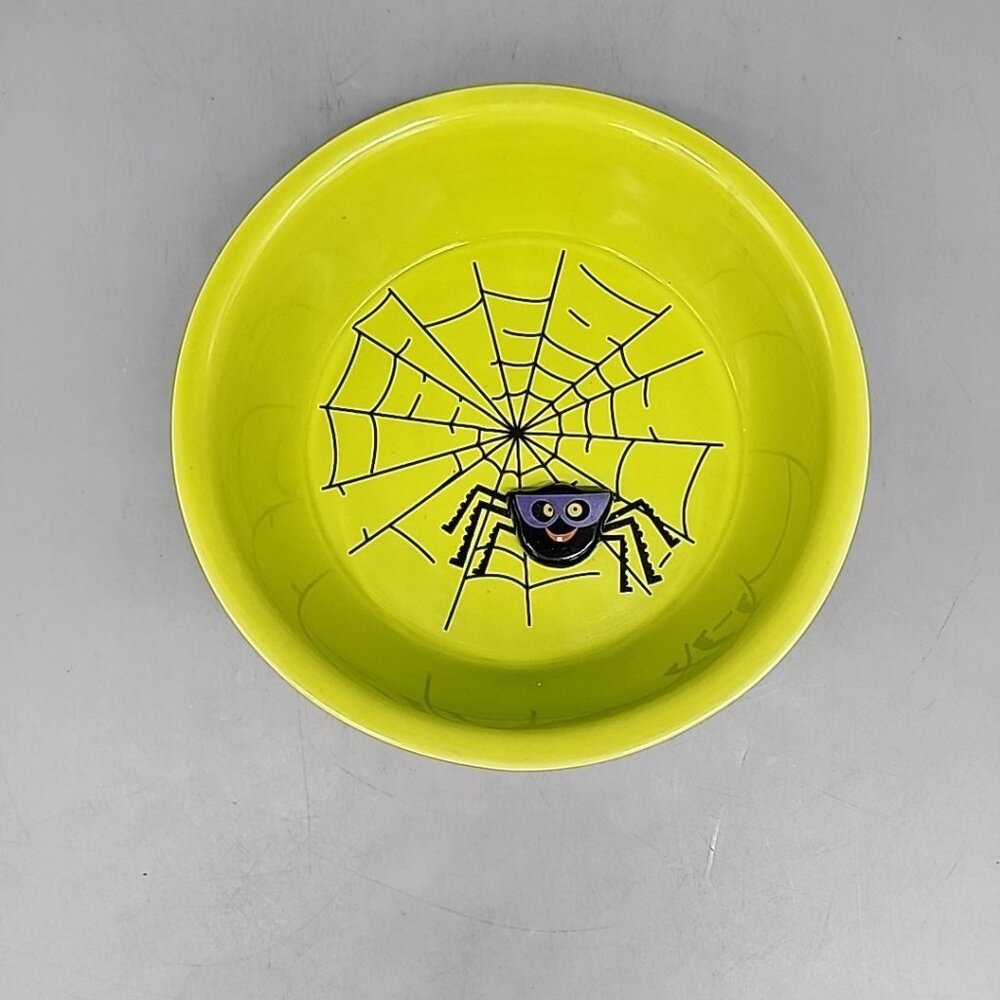 Halloween Ceramic Spider Web 3D Candy Dish Treat Bowl Cat Dog Dish Hallmark